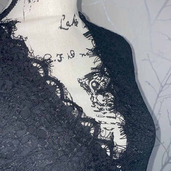 ASOS Petite Black Lace V Neck Long‎ Sleeve Midi Sheath Dress - Picture 4 of 8